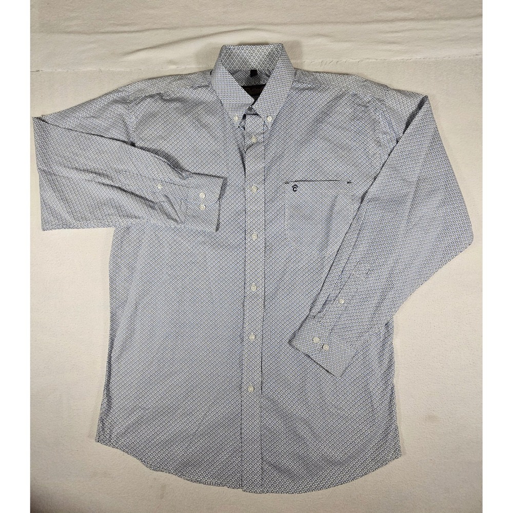 Rafter C Cavenders Mens L Button Down Shirt Blue Geometric RCBD19104R NWT